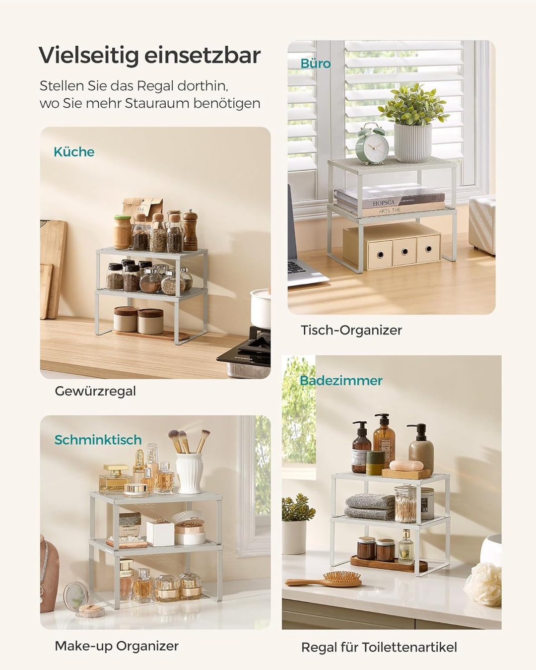 SONGMICS Gewürzregal, 2er Set, Küchenregal, Küchen-Organizer, Küche, Gewürzhalter, erweiterbar, stap