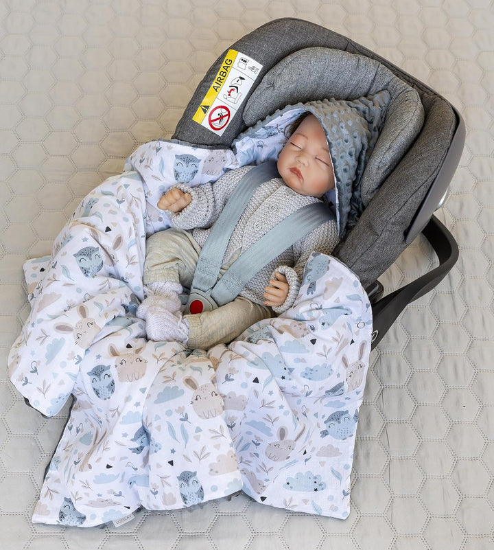 LOOLAY Einschlagdecke Babyschale kompatibel mit 3 und 5 Punkt Gurtsystemen – Babydecke für Autositz