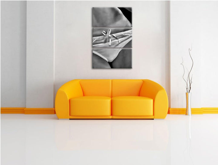Pixxprint Sexy weisse Dessous als Leinwandbild/Grösse: 3 Teilig (120x80) cm/Wandbild/Kunstdruck/fert