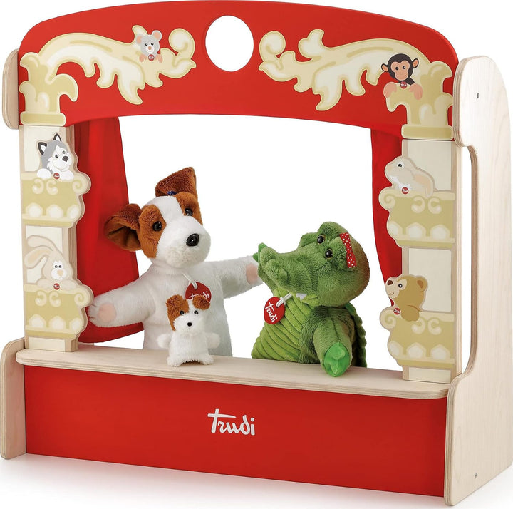 Trudi Tisch- Theater Puppentheater und tragbare Plüschpuppen. Kinderspiel. Geschichten erzählen und