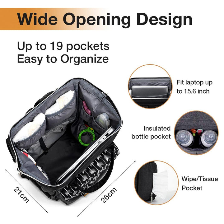 Lekebaby Wickelrucksack Wickeltasche mit Wickelunterlage, Schwarz, Schwarz