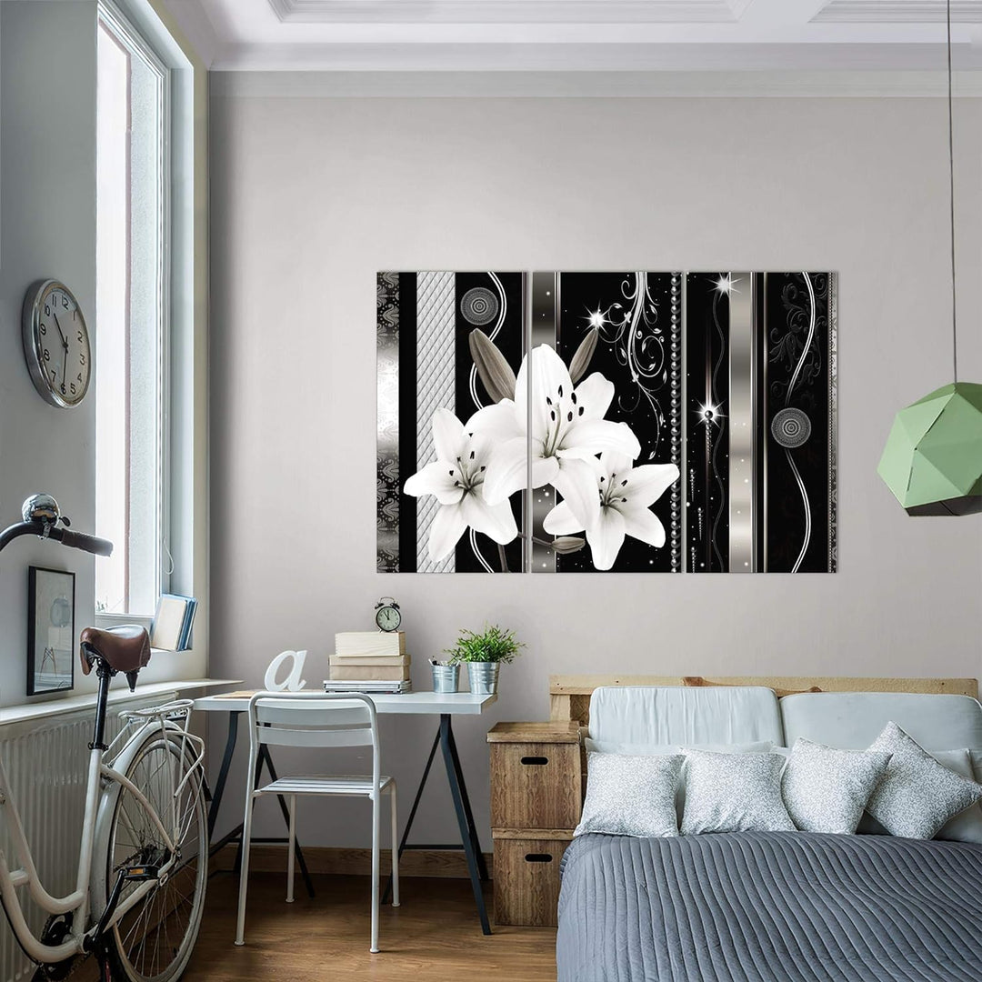 Runa Art Wandbilder Blumen Lilien Bild XXL Wohnzimmer Schlafzimmer Grau Abstrakt 120 x 80 cm 3 Teili