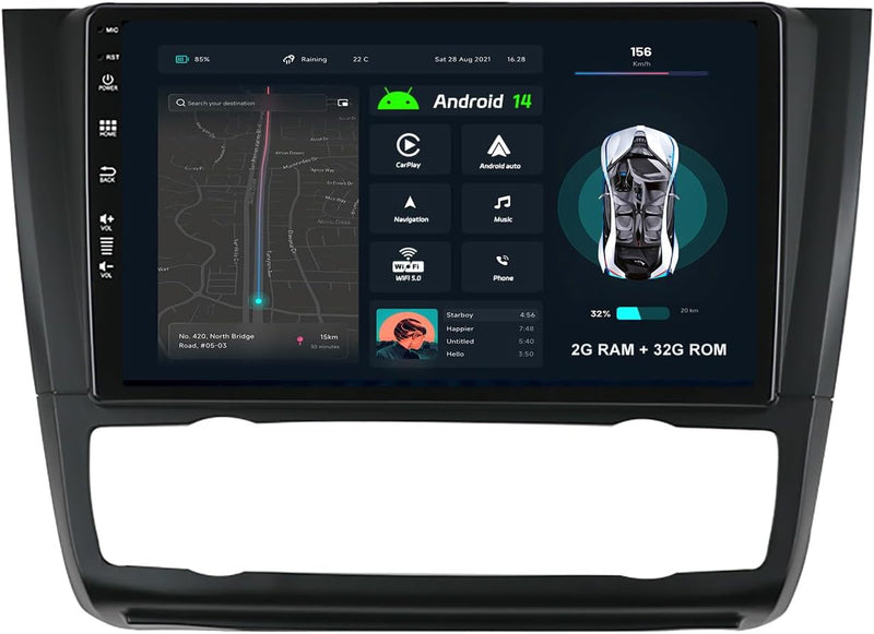 9 Zoll Android 12.0 Autoradio für BMW 1er E81 E82 E87 E88 at 2004–2012, unterstützt GPS Navi, Blueto