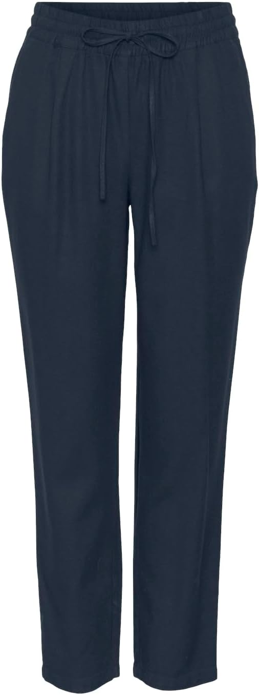 VERO MODA Damen Legere Leinen Stoffhose Casual Schlupfhose Lockere Ankle Pants XS Blau-2, XS Blau-2