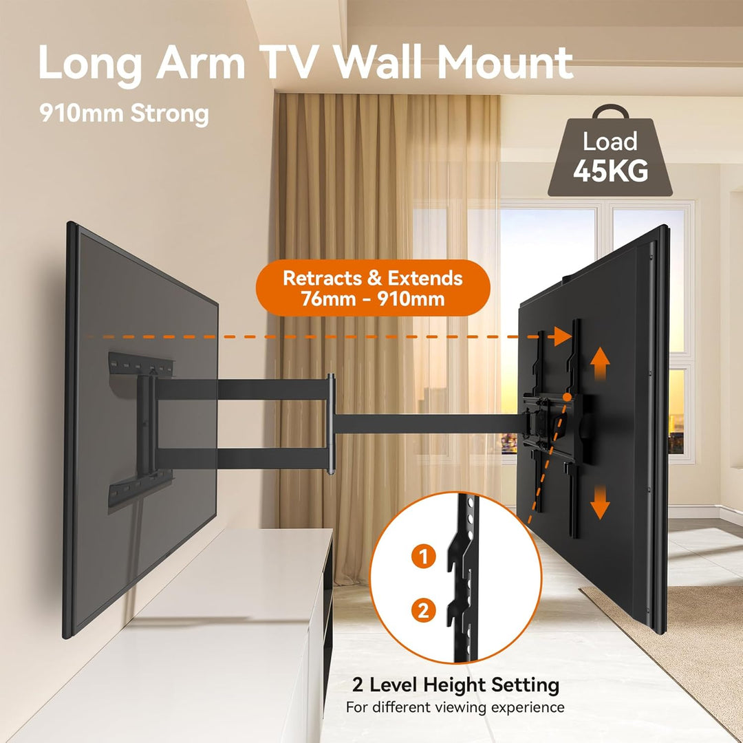 TV Wandhalterung Schwenkbar 90 Grad FORGING MOUNT TV Halterung für 32-65 Zoll Fernseher, 910mm Extra