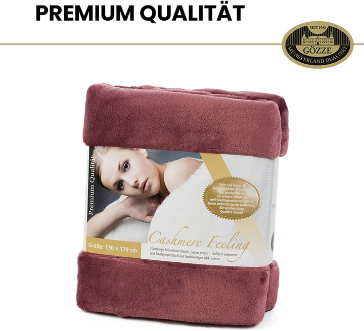 Gözze - Premium Cashmere-Feeling Wohn- und Kuscheldecke, 500 g/m², 130 x 170 cm - Beere Offwhite 130