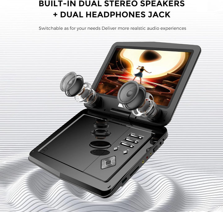 SUNPIN 12,5 Zoll Tragbarer DVD Player mit 10,5 Zoll HD Schwenkbaren Bildschirm, 6h Akkulaufzeit, Reg