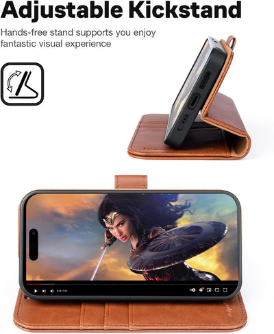 OCASE iPhone 15 Pro Hülle(2in1) Leder Stossfestes Case [Abnehmbare magnetische Hülle] [Kabelloses La