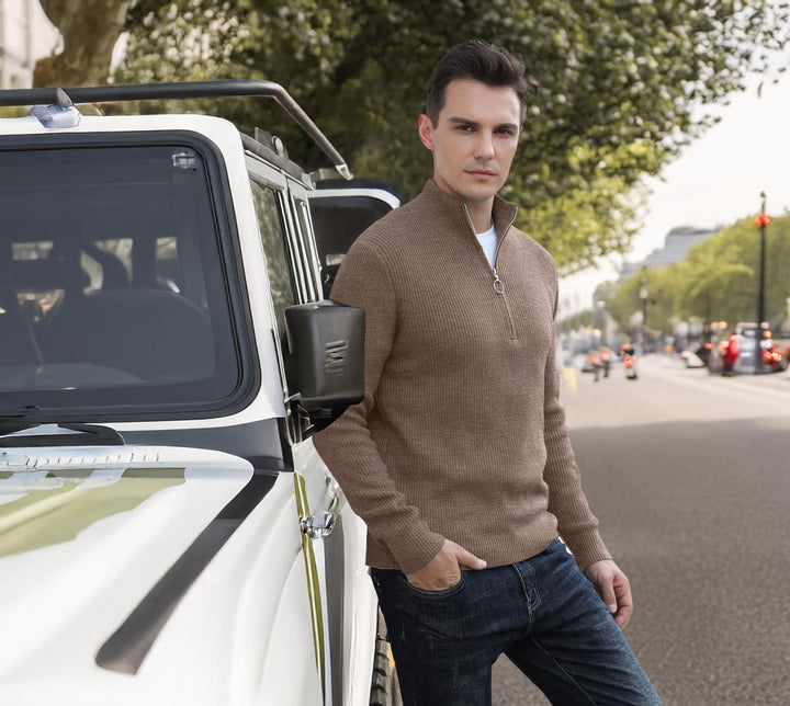 Hisir Pullover Herren Strickpullover 1/4 Zip Pulli Männer, Bequem Weich Warmer Winter Pullover für M