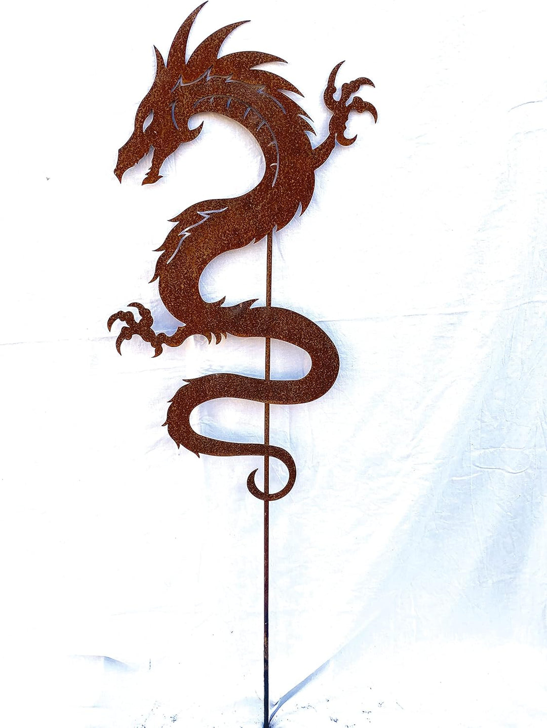 Gartenfigur Chinesischer Drache Schlange 75x43cm + Stab Gartenstecker Edelrost Gartendeko Wetterfest