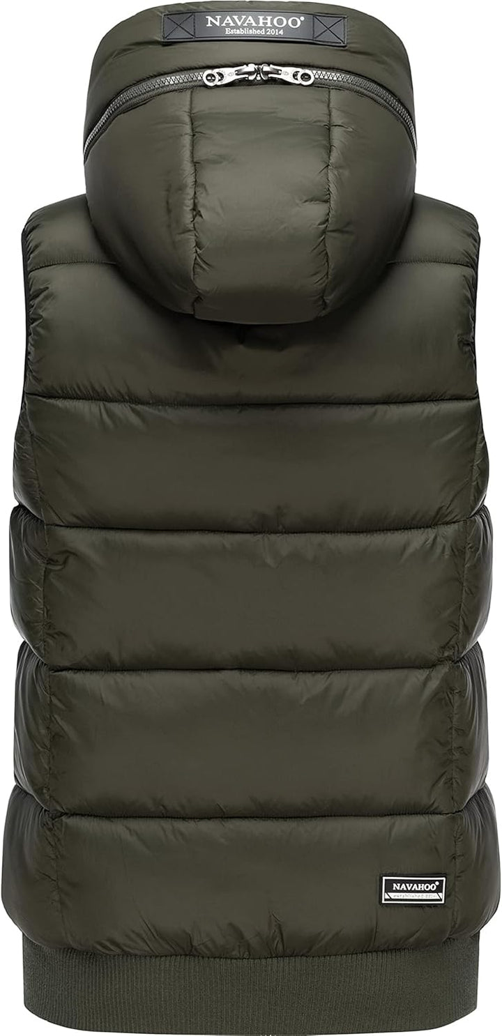Navahoo Damen Steppweste leichte Outdoor-Weste Übergangsjacke mit Kapuze Kassidy XS-3XL XS Olive, XS