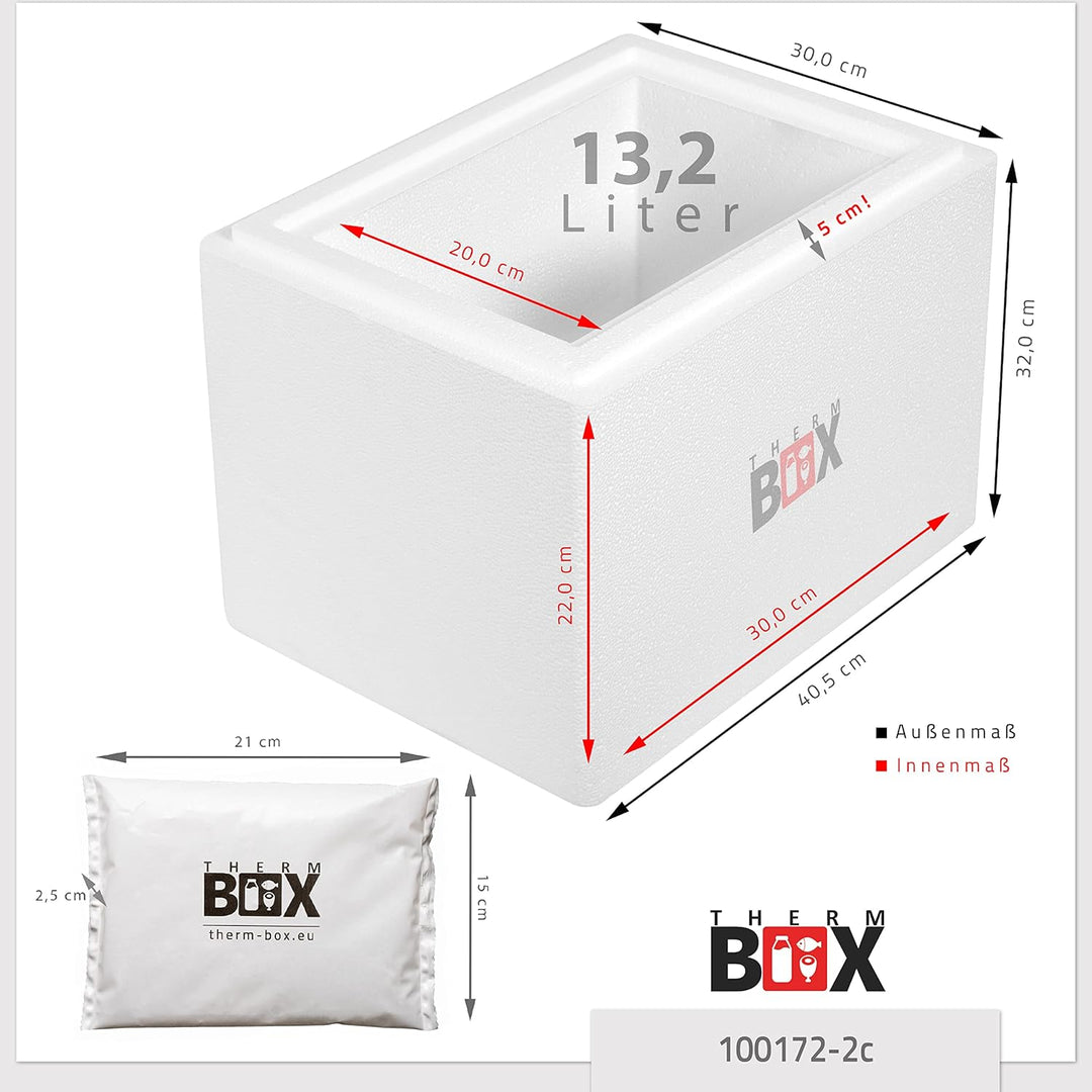 THERM BOX Styroporbox 13W mit 2X Kühlakku für Kühlbox 13,2L Innen: 30x20x22cm Transportbox Thermobeh