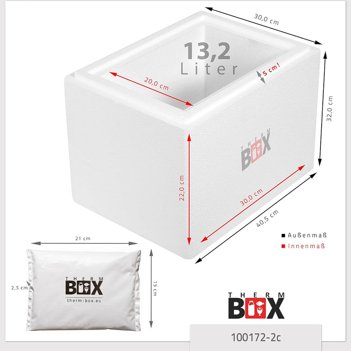 THERM BOX Styroporbox 13W mit 2X Kühlakku für Kühlbox 13,2L Innen: 30x20x22cm Transportbox Thermobeh
