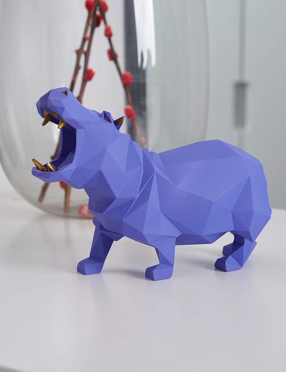 Amoy-Art Nilpferd Skulptur Arts Modern Dekor Statue Wohnzimmer Kunst Polyresin Violett Geschenk 18cm