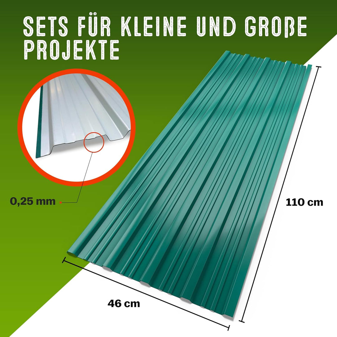 GARDEBRUK® 28x Trapezblech 110x46cm = 14m² Verzinkt Rostresistent Wetterfest Profilblech Dachblech W