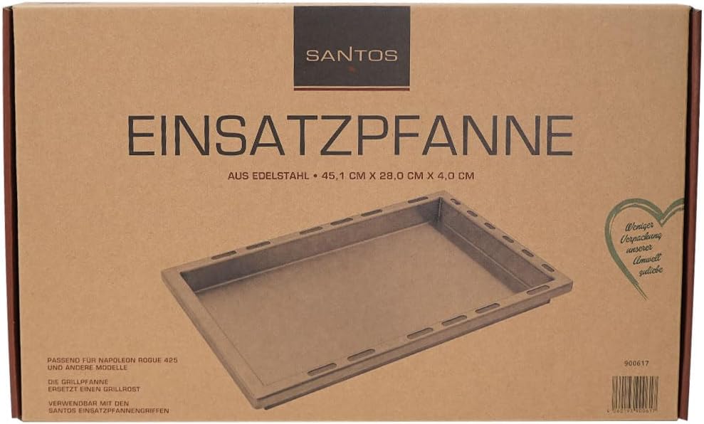 SANTOS einsetzbare Grillpfanne/Einsatzpfanne - Edelstahl Plancha - 28x45,1x4cm - für Napoelon Rogue