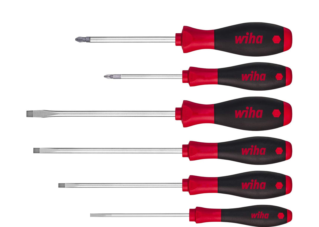 Wiha Schraubendreher Set SoftFinish® Schlitz, Pozidriv 6-tlg. mit Sechskantansatz (21249) ergonomisc