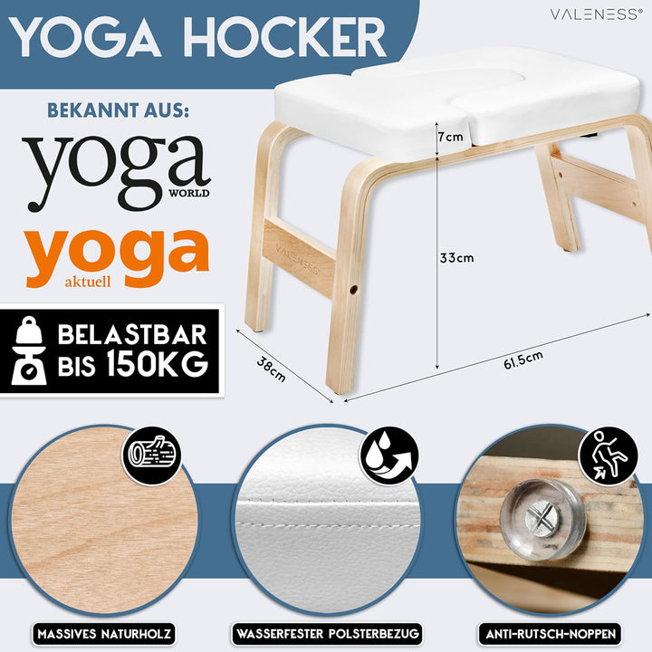 VALENESS® Yoga Kopfstandhocker - Hochwertiger Yoga Hocker inkl. Yogagurt, Yogablock & Übungsposter -