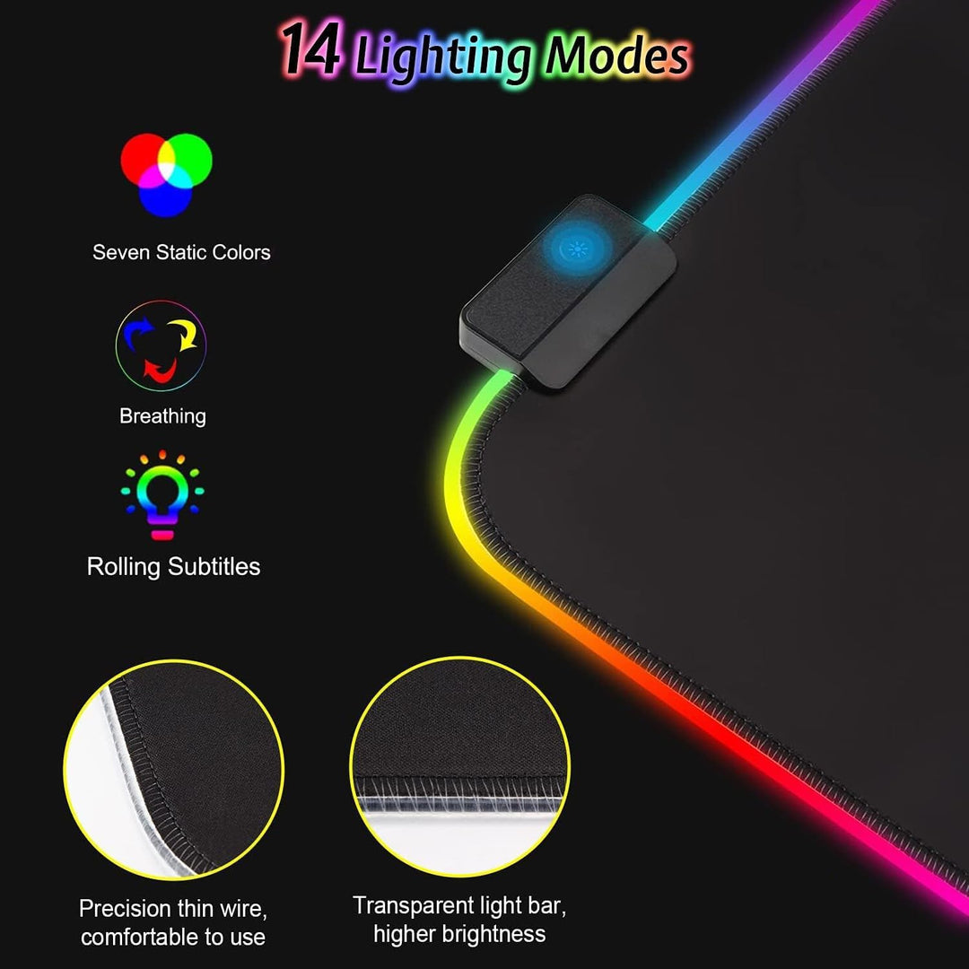 Gaming Mauspad RGB Mousepad 900x400mm XXL Extra Gross mit 14 Beleuchtungs Modi 7 LED Farben Wasserdi