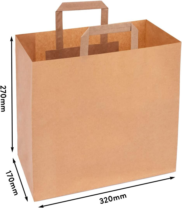 verpacking Papiertragetaschen mit Flachhenkel 27 x 32 x 17 cm Braun - Papiertüten Bio Papiertasche K