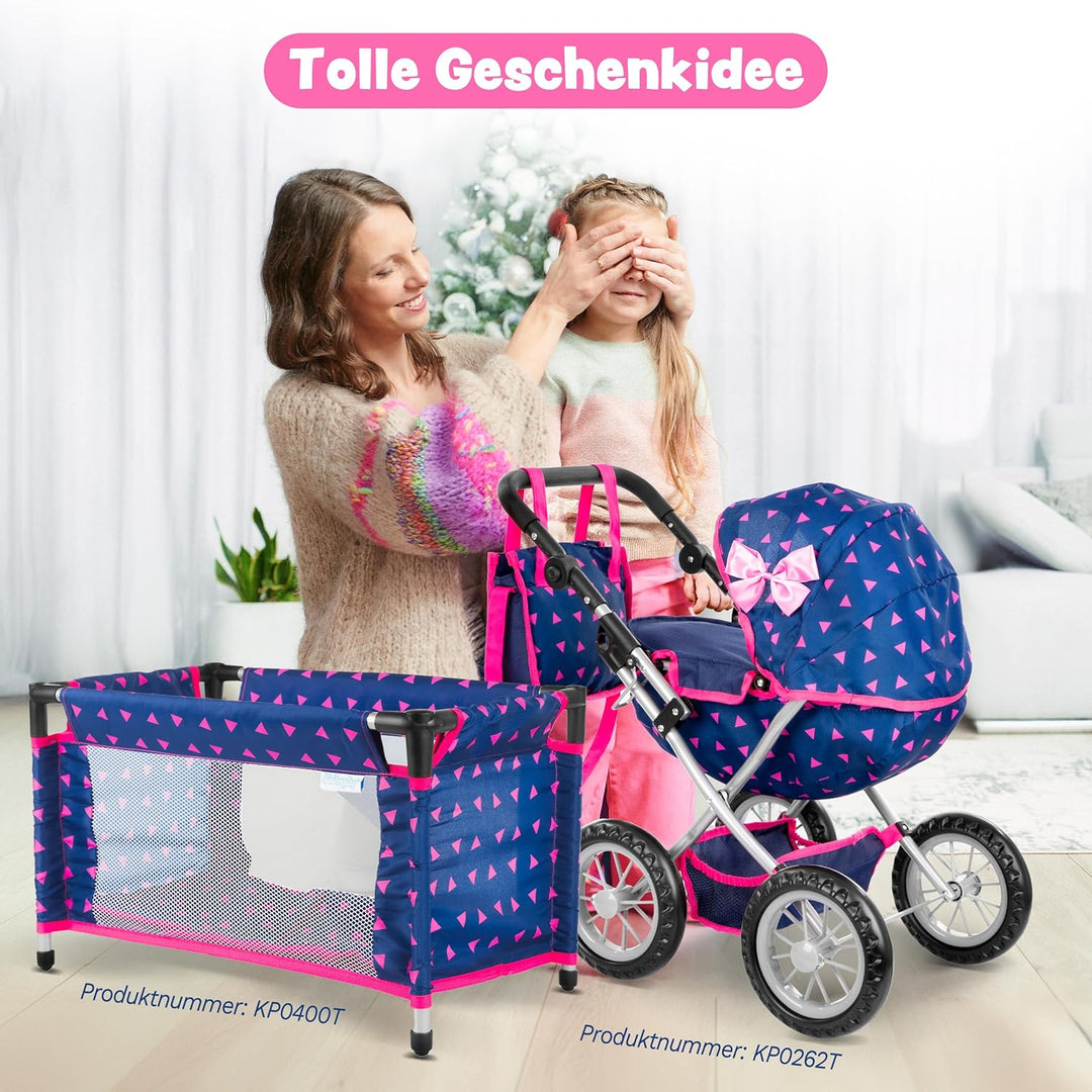 Kinderplay Puppenbett | Puppen Bett Spielzeug - Puppenreisebett für Baby Born | Baby Annabell Puppen