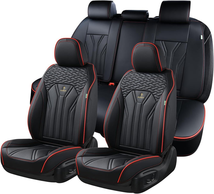 FLORICH Autositzbezüge Leder, Vorder- und Rücksitzbezüge, 5 Stück, komplettes Set, universell passen