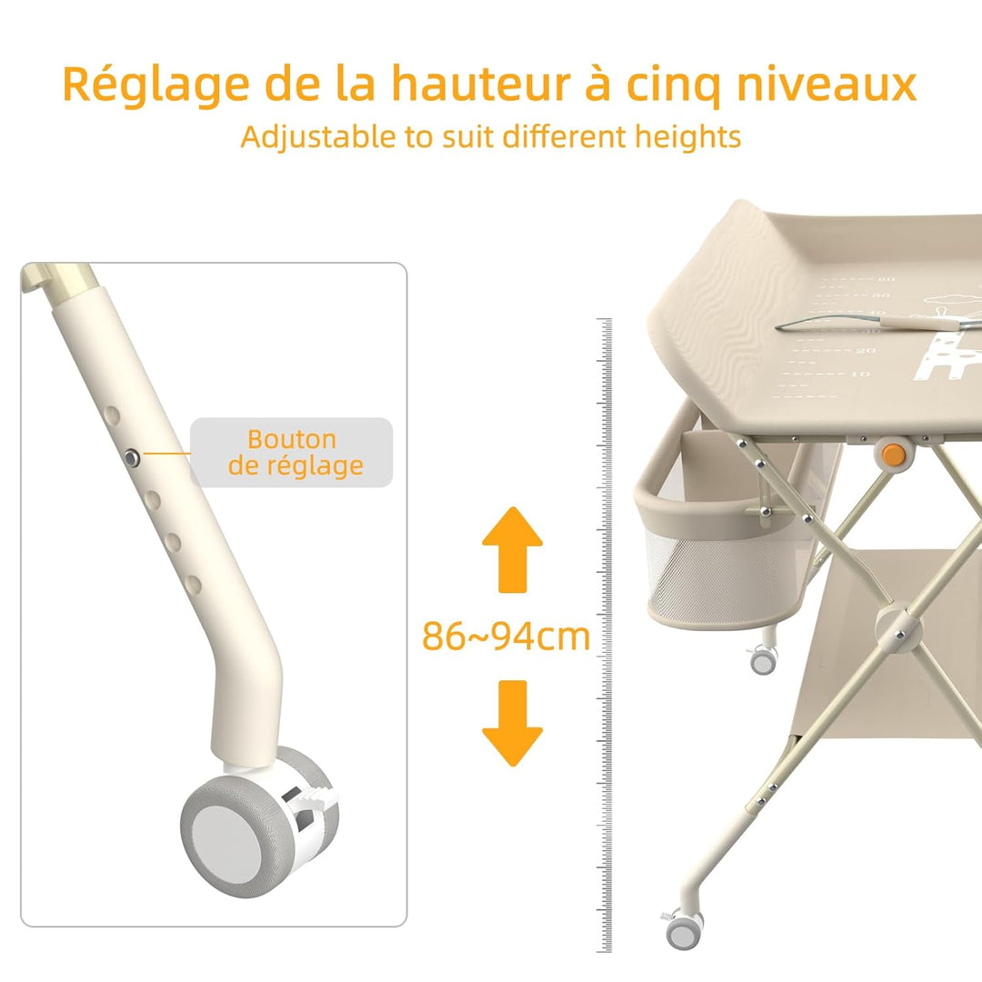 OHMG klappbare Wickelkommode Wickeltisch, Baby Wickelkombi, mit Wickelauflage Sicherheitsgurt und Ab