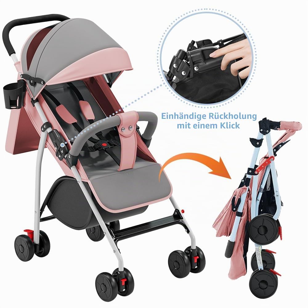 Kompakter Kinderwagen, 0 bis 4 Jahre (30 kg max), leicht (4,10 kg), Buggy für Babys, Komfort, faltba