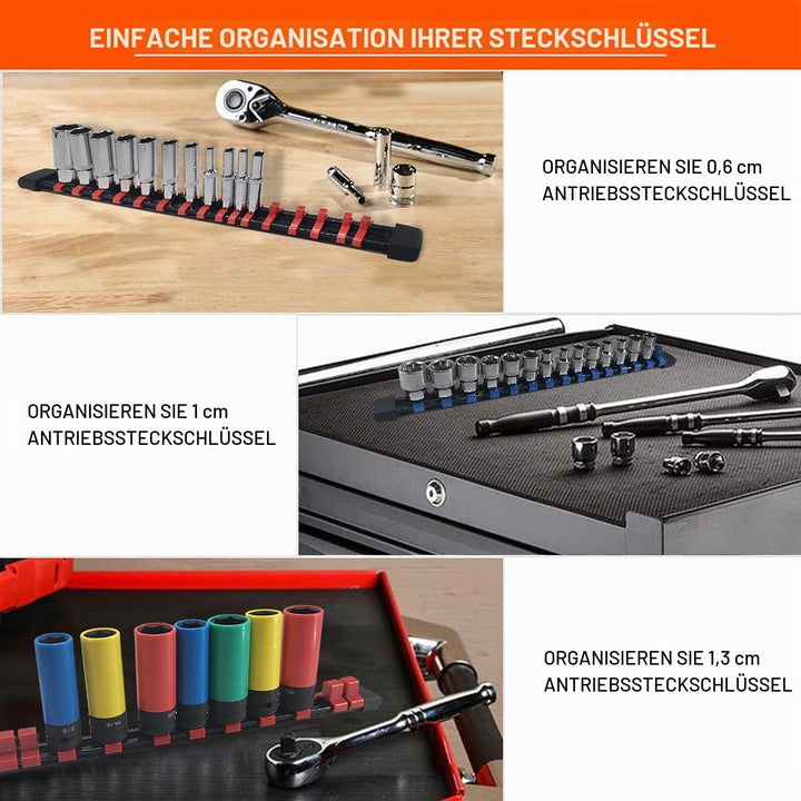 ACEBON 6-tlg Aufsteckschienen-Set für Steckschlüssel-Einsätze | mit 86 Clips | für Einsätze 6,3 mm (