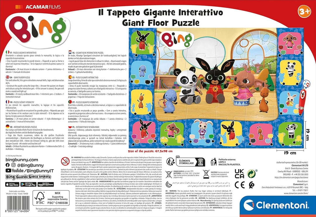 Clementoni Bing-Il Riesenteppich Puzzle für Kinder, 24 Stück, mit interaktivem Stift, Lernspiel 3 Ja