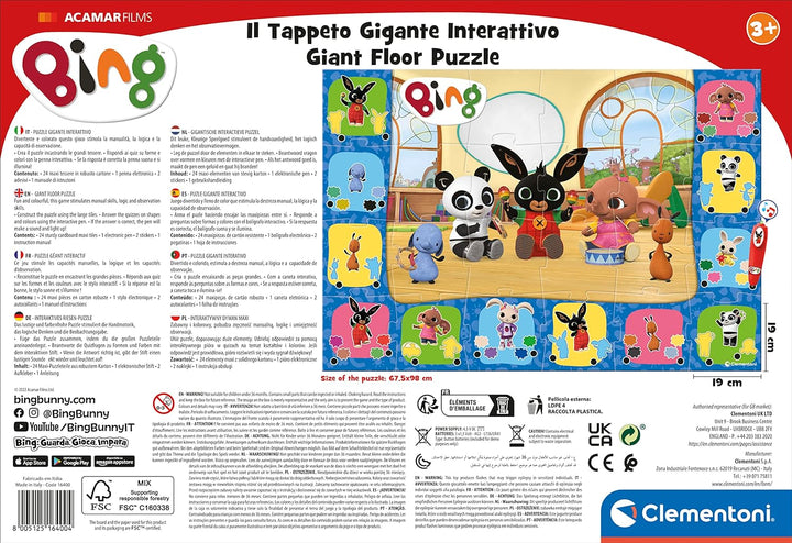 Clementoni Bing-Il Riesenteppich Puzzle für Kinder, 24 Stück, mit interaktivem Stift, Lernspiel 3 Ja