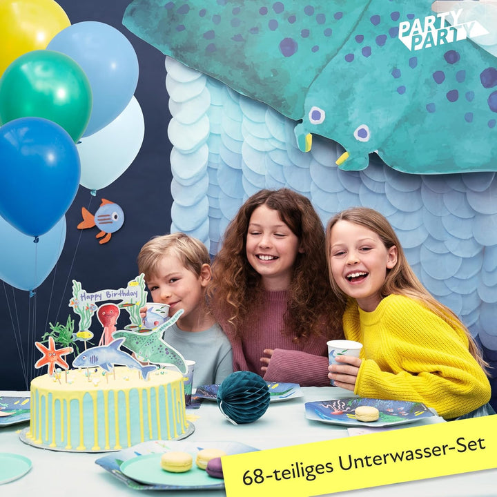 PARTY PARTY 68 Teile glitzerndes Unterwasser Geburtstag Set 8 Gäste, GESCHENKTÜTEN + PARTYGESCHIRR +