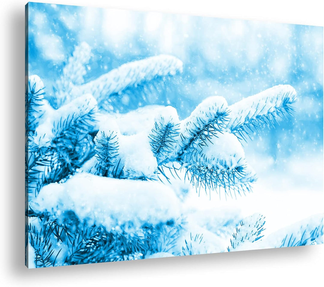 deyoli Kiefernzweige im Winter Format 80x60 Effekt: Monocrome Blau als Leinwandbild, Motiv fertig ge