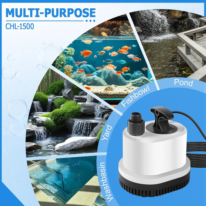 EXLECO Tauchpumpe Klein Wasserpumpe Mini Aquarium Pumpe Max.1500L/H 25W 220-240V Förderpumpe Springb