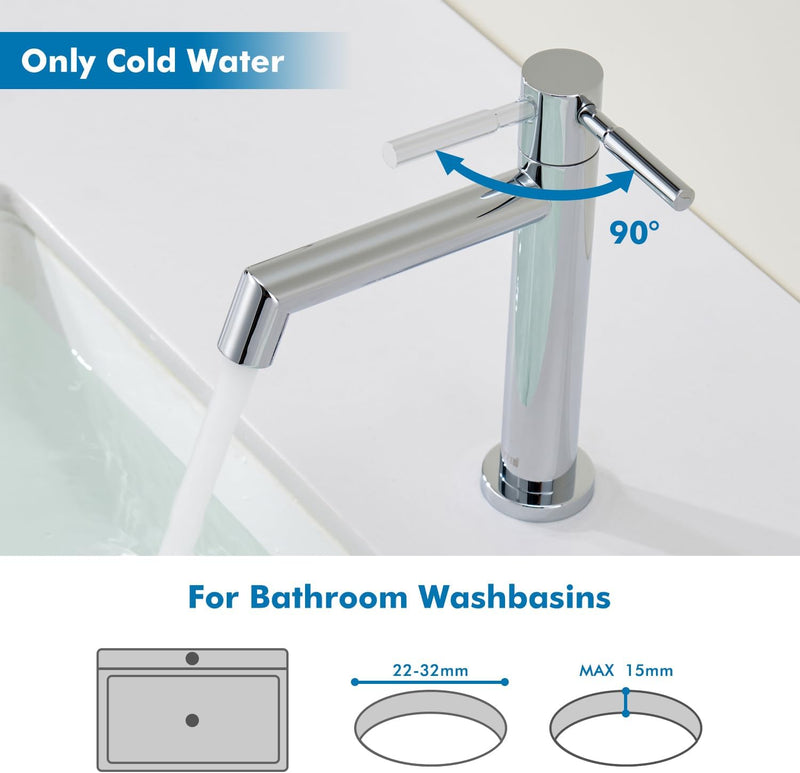 Ulytid Kaltwasserhahn, Chrom Wasserhahn Bad, Einhebel Waschtischarmatur mit Abnehmbarer Sprudler, Ba