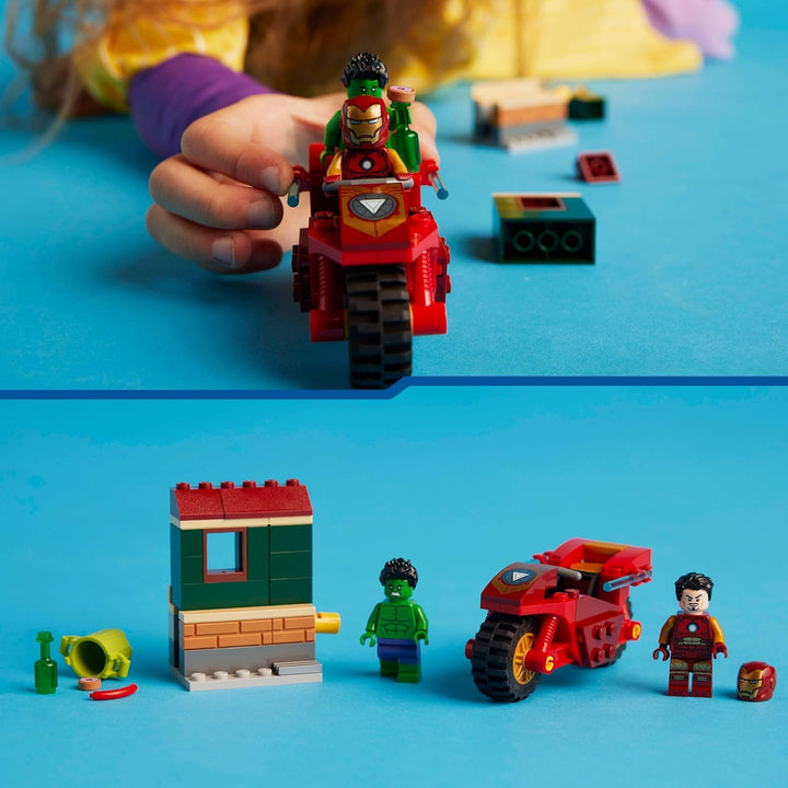 LEGO | Marvel Iron Man mit Bike und der Hulk - Superhelden Spielzeug für Kinder - Spielset zum Samme