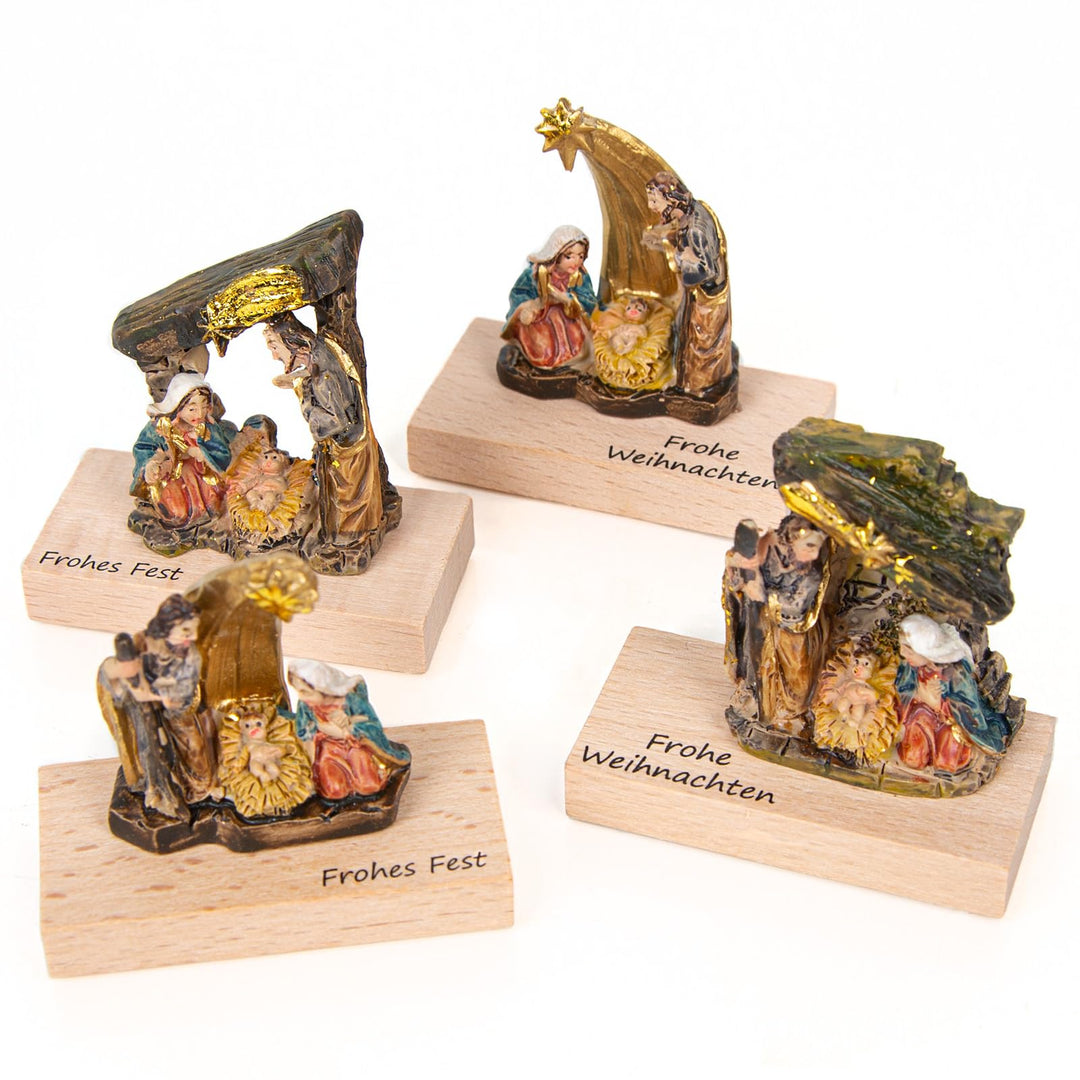 Logbuch-Verlag 4 Krippen Miniaturen kleine Tischkrippen Weihnachtskrippe Frohe Weihnachten Geschenke