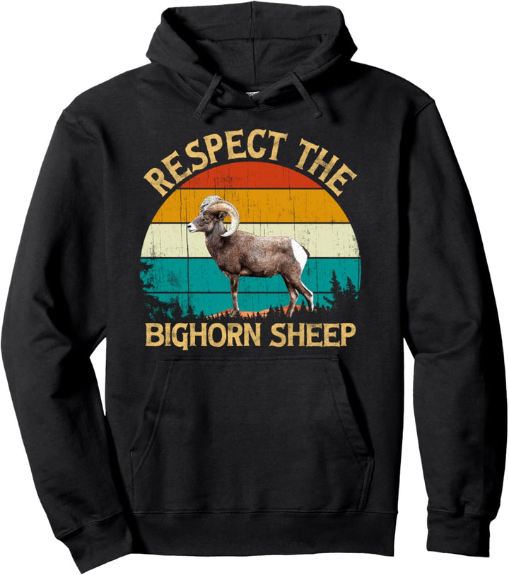 Vintage Retro Style Wild Animal Respect The Bighorn sheep Pullover Hoodie
