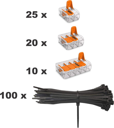 Wago Klemmen 55 Stück Set Sortiment 25x 221-412 | 20x 221-413 | 10x 221-415, Bundle mit intervisio K