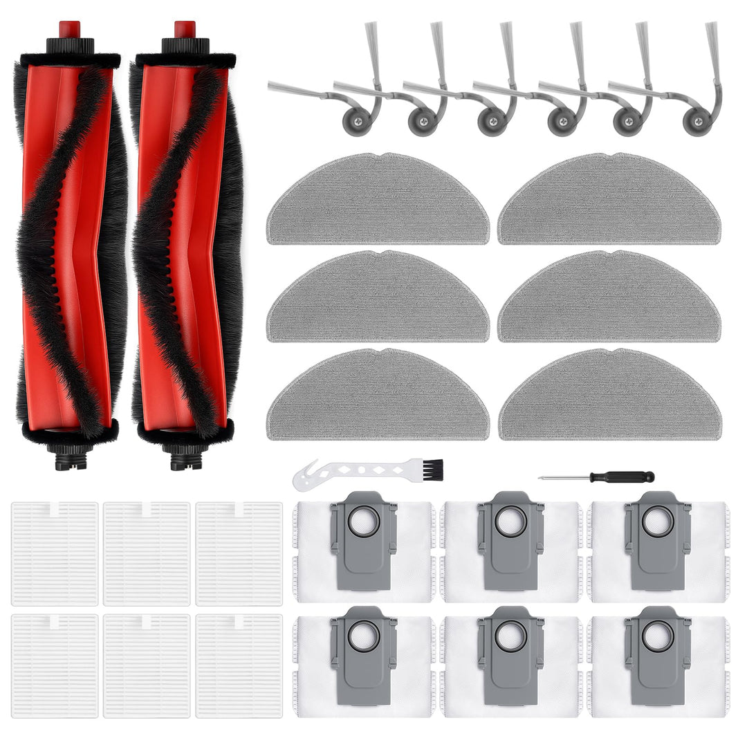 28 Stück Zubehör für Roborock Q7 L5+, Q7 M5 Saugroboter Ersatzteile, 2 Hauptbürsten, 6 HEPA-Filter,