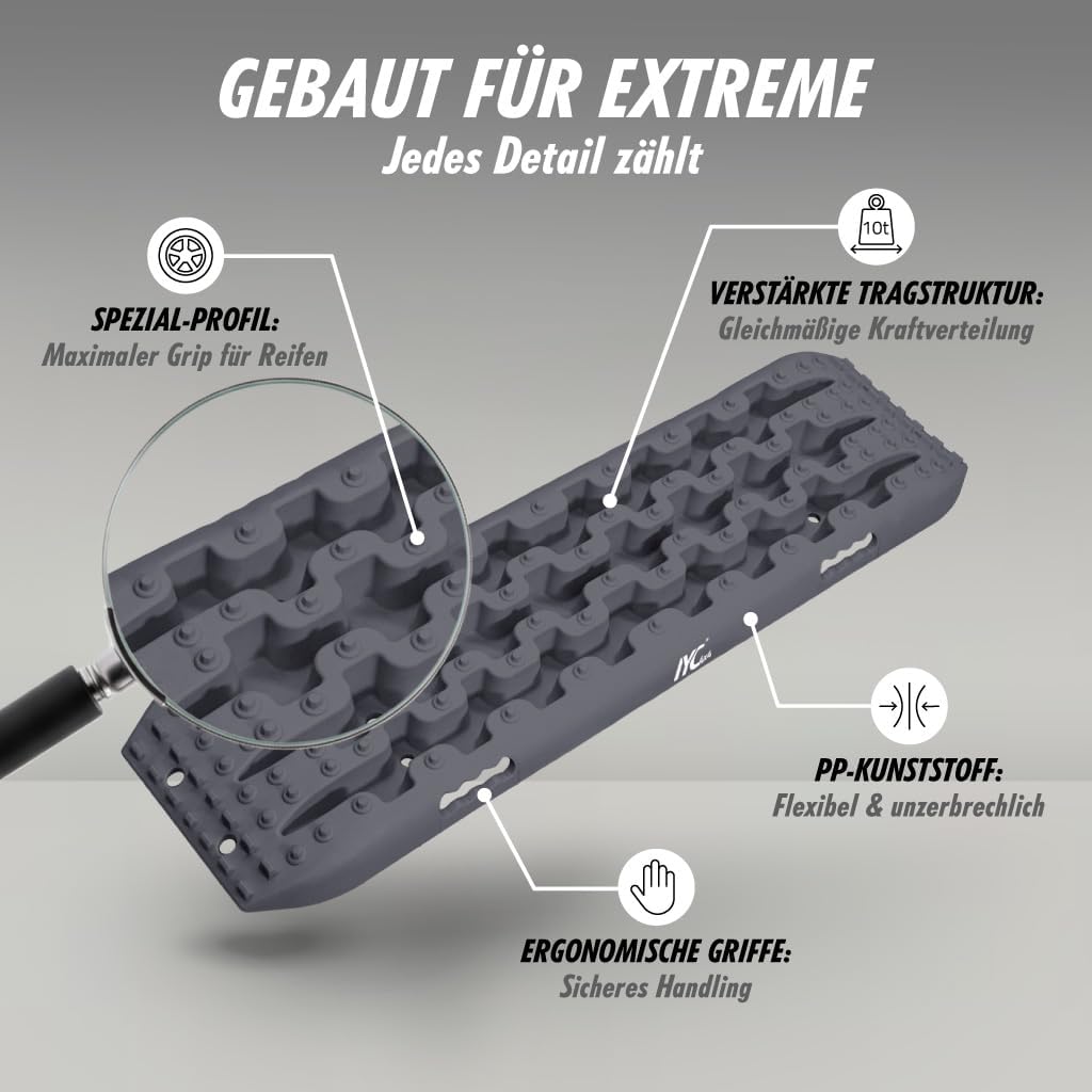 IYC4x4 Sandbleche Anfahrhilfe Bergungshilfe Traktionshilfe Reifenleiter Kunststoff (Stealth Grey, 2x