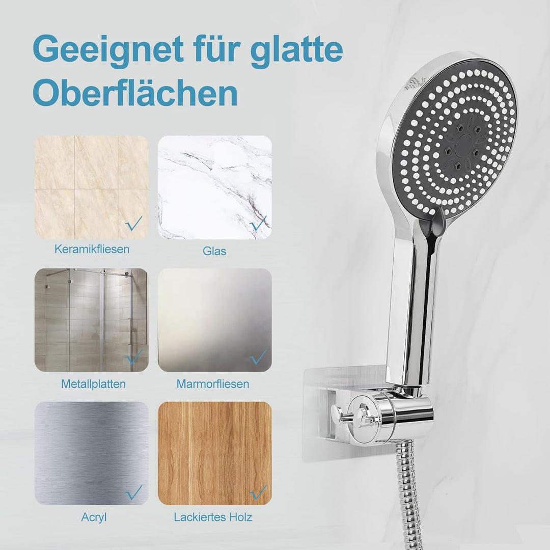 OFFO Duschkopf Halterungen ohne Bohren, Shower Head Holder, Duschhalterung Selbstklebend, Chrom 19-2