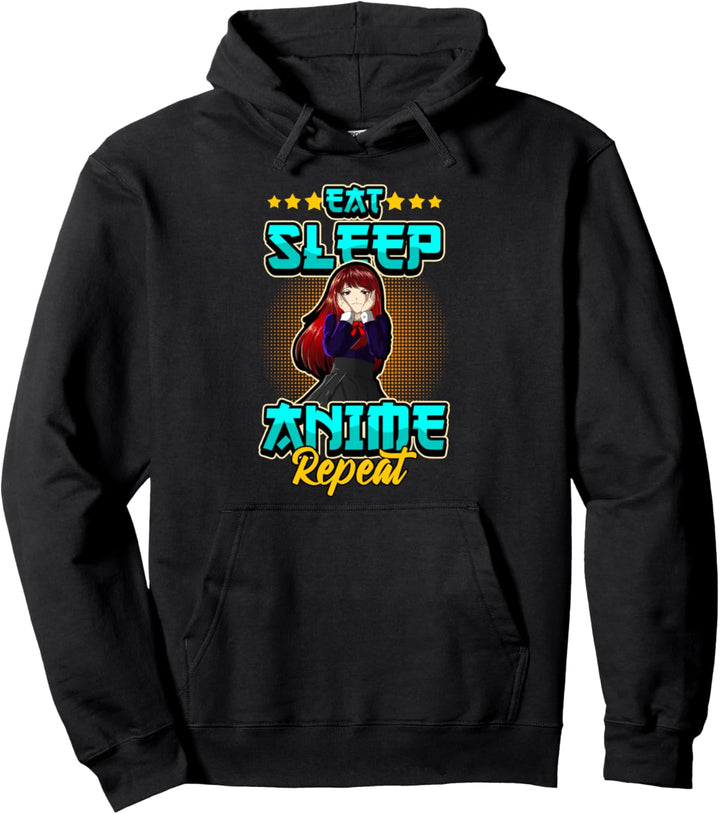 Lustig Anime Eat Sleep Anime Repeat Otaku Manga Spruch Pullover Hoodie