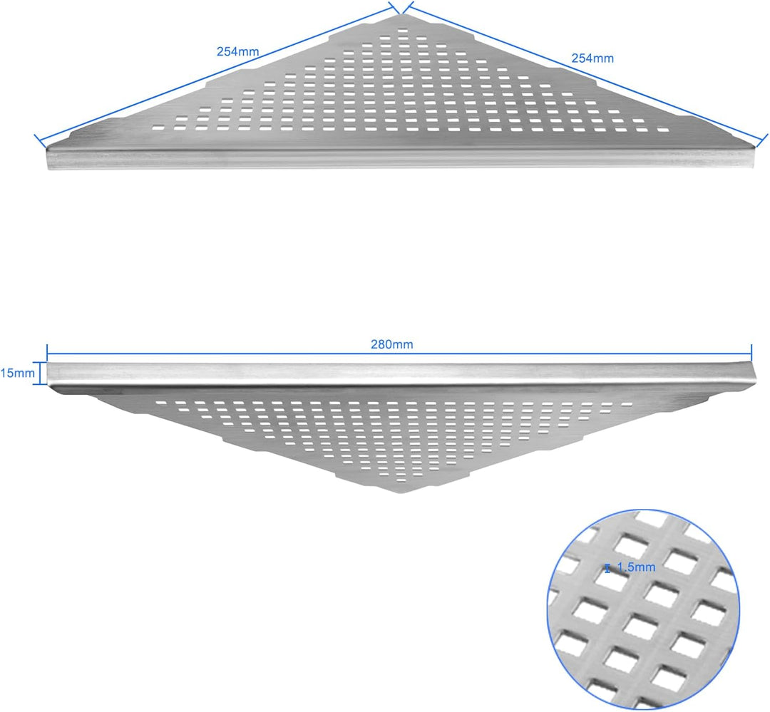 Eckablage Duschablage 304 Edelstahl ohne Bohren für Badezimmer Shampoo Halter 253 * 253 * 355mm (Sil