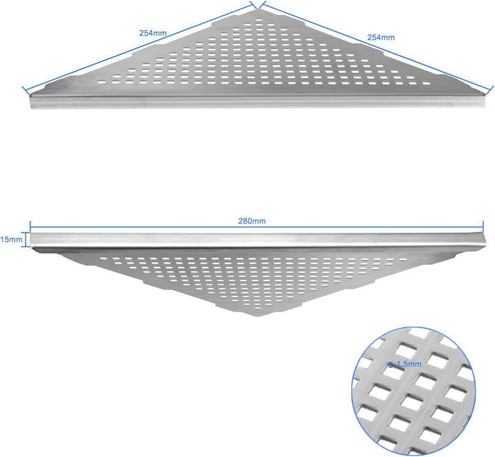 Eckablage Duschablage 304 Edelstahl ohne Bohren für Badezimmer Shampoo Halter 253 * 253 * 355mm (Sil