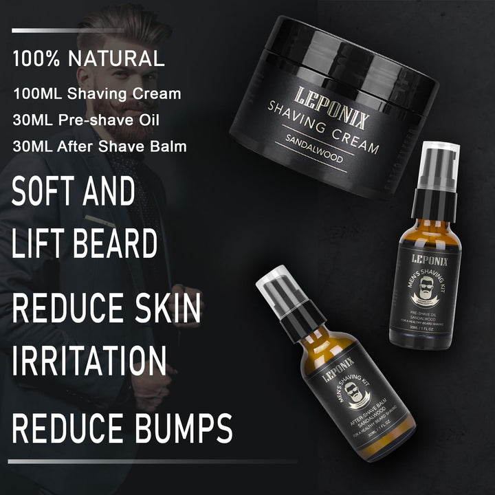 Rasierset für Männer, Essential Kit enthält Sandelholz Rasiercreme, Schnitte und Rasierbrand Rasiere