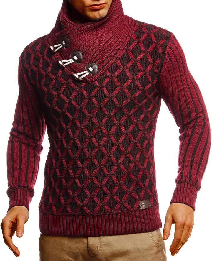 Leif Nelson Herren Strick-Pullover Schalkragen Slim Fit Winter Sommer Moderner Männer schwarzer Pull