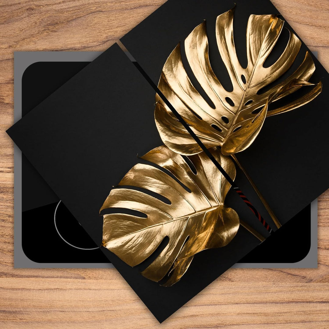 SmartDecoration Herdabdeckplatte Ceranfeldabdeckung aus Glas 2 x 30x52 cm Zweiteilig Motiv "Monstera