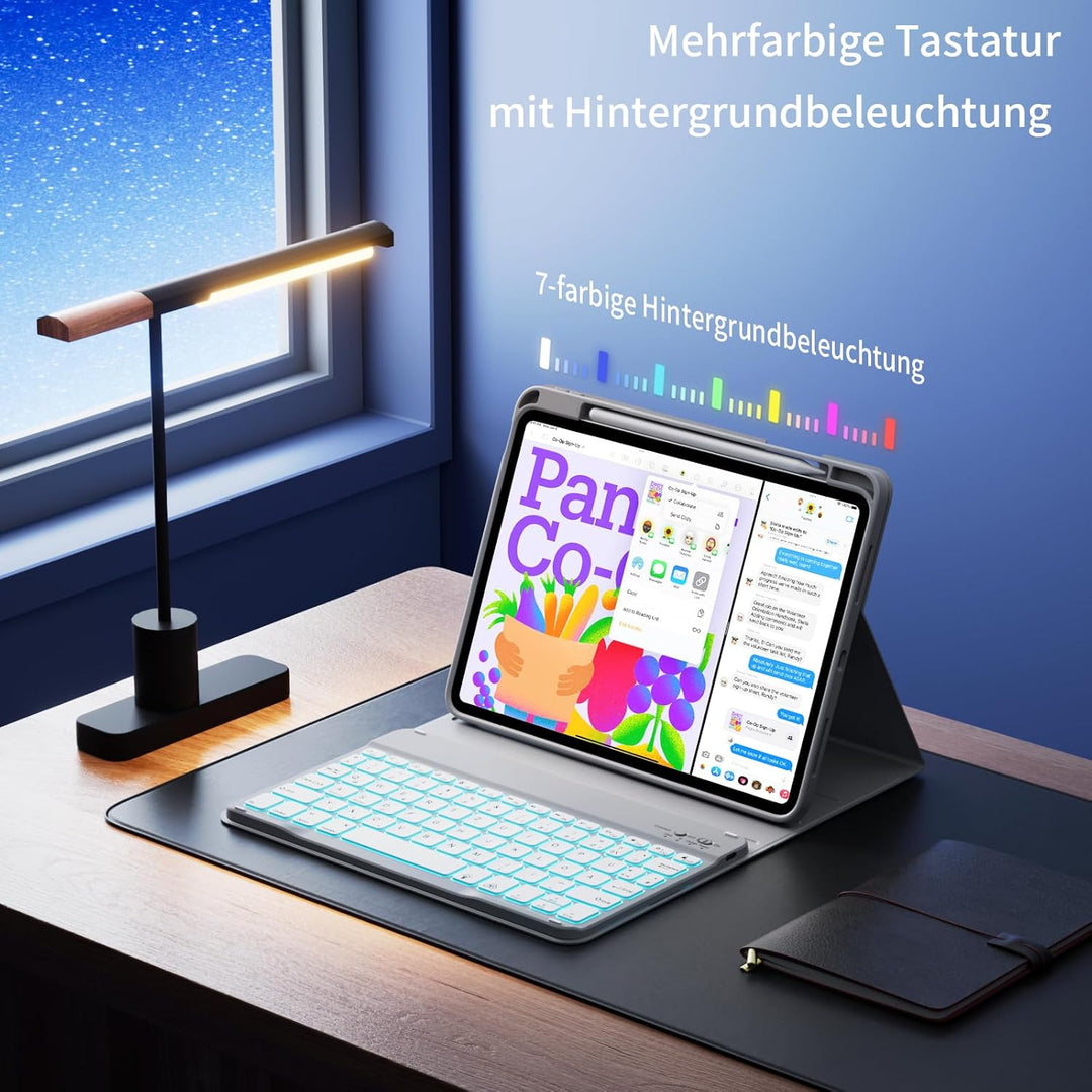 Hülle mit Tastatur für iPad A16 11. / 10. Generation (11 Zoll 2025/10,9 Zoll 2022) mit Stifthalter,