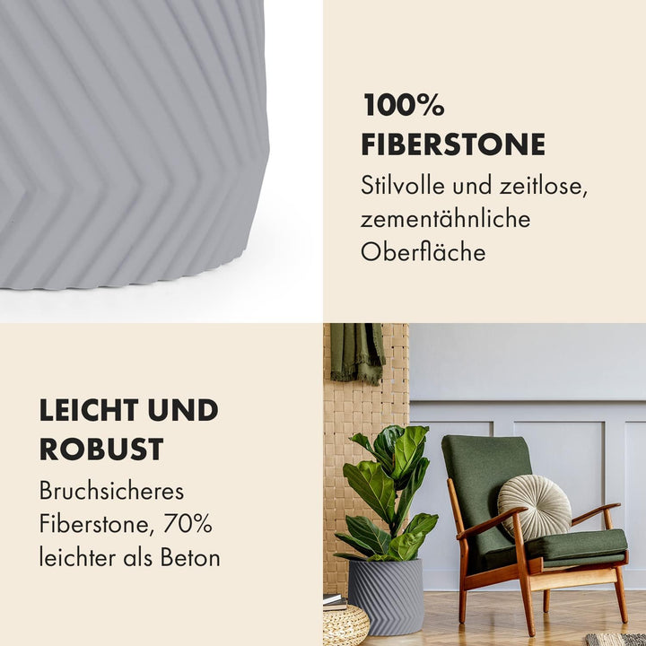 Fox&Fern Übertopf L mit 3D Riffelung - Blumentopf Gross inkl. Wasserabfluss - Blumentopf hoch 27cm -